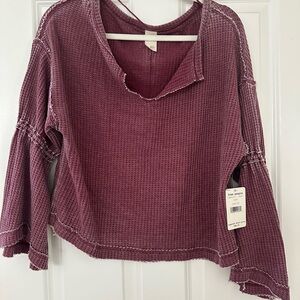 Free People Waffle Knit Top in Plum
